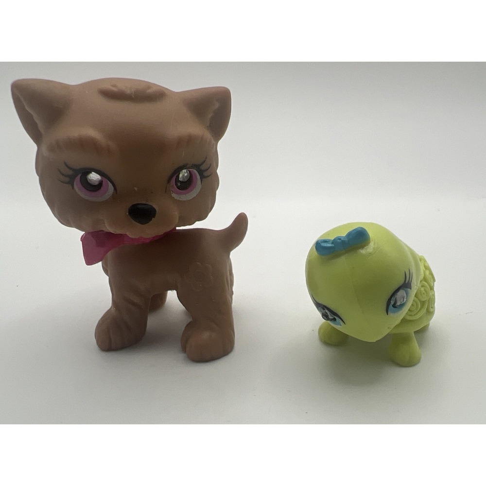Mattel: Polly Pocket- 2008 Sparklin' Pets Lot Of 2 Puppy Dog And Turtle Figure